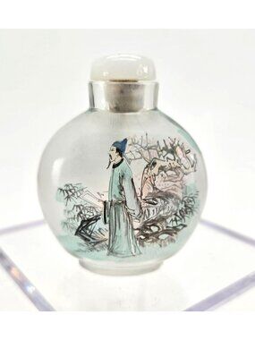 Chinese Snuff Bottle Inside Painted Vintage Boat Asian Scenic + Dipper je139
